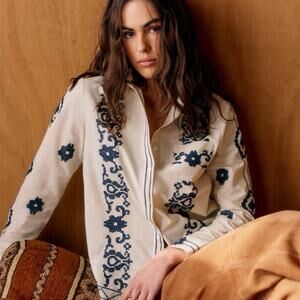 Sezane Cream and Navy Blouse